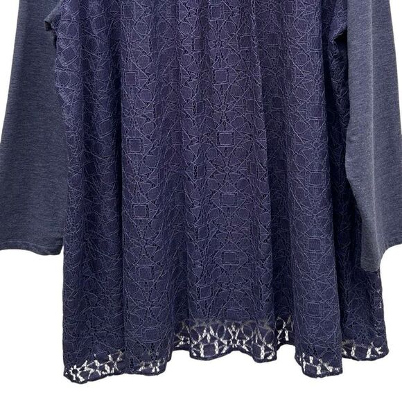 Logo Lounge Tunic Top Women's 2X Purple Zip Up Pockets V-Neck Lovely Lace Back - Picture 8 of 14